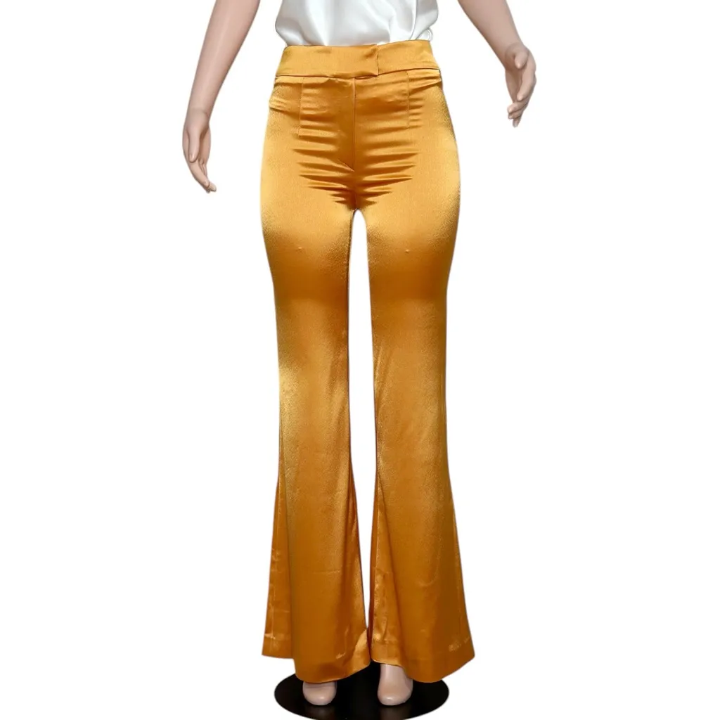 GALVAN LONDON Julianne High Waisted Crepe Satin Flared Trousers, Ochre, 2 (US) Orange Size 0 - Image 5