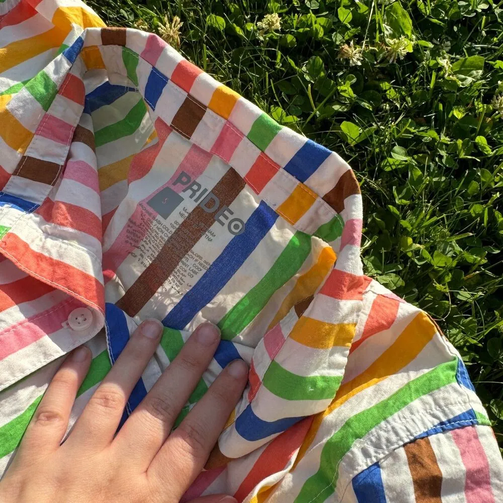 Pride Target Multi Color Striped Rainbow Short Sleeve Maxi Shirt Dress Adult S - Image 6