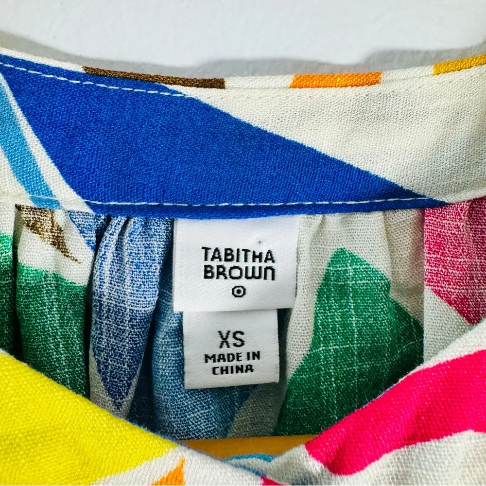 Tabitha Brown Target Botanical Print Puff Sleeve Mini Tunic Floral Dress Size XS - Image 7