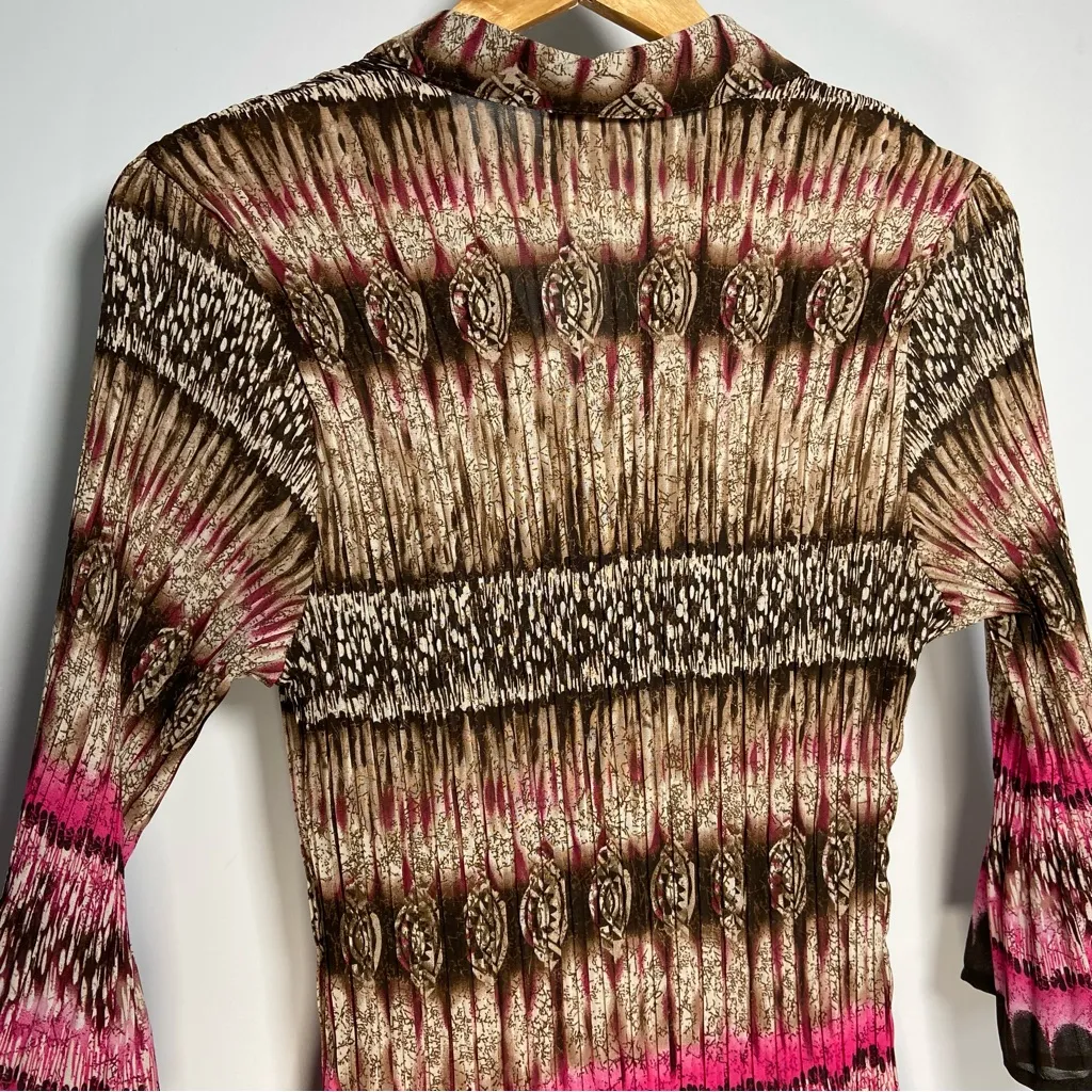 Y2K Fashion Bug Crinkle Button Down Top Brown Pink Fairy Witch Western Cowgirl L - Image 7