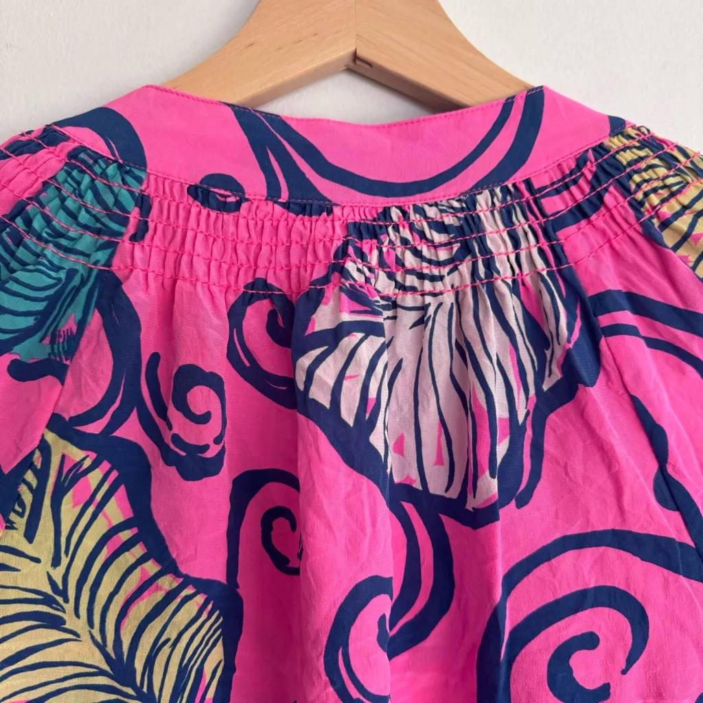 Lilly Pulitzer Elsa Pink Silk Top Leaves In The‎ Breeze Tropical Resort Size XS - Image 9
