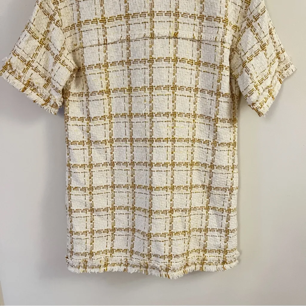 Zara Womens Short Blazer Dress Large Frayed Trim Double Breasted Plaid 2452/492 - Image 13