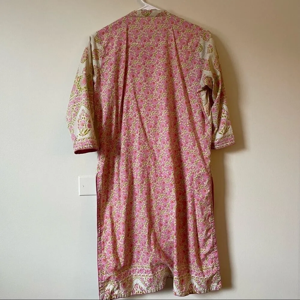 Vintage Cultural Kurta Sheath Floral Pink and Green Sheath Indian Dress - Image 7