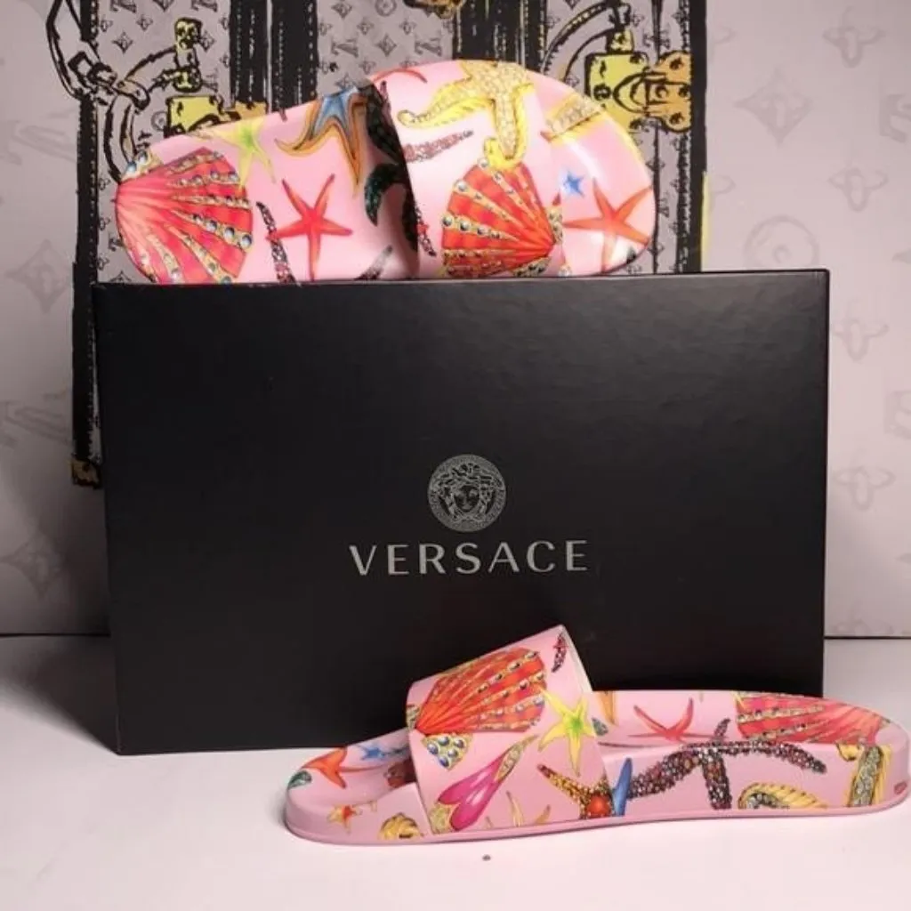 New Authentic Versace Trésor de la Mer Slide Sandals – Women, Starfish Print - Image 10