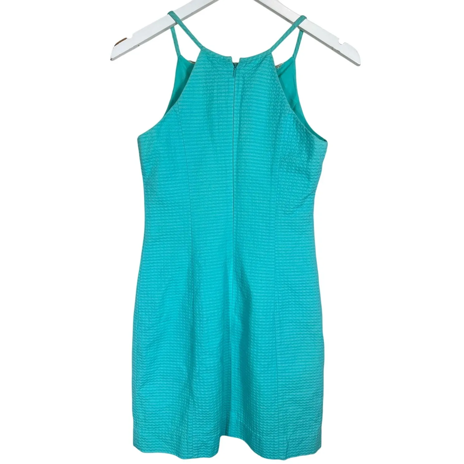 Lilly Pulitzer Pearl Seaside Aqua & Gold Metallic‎ Detail Shift Dress Size 00 - Image 3