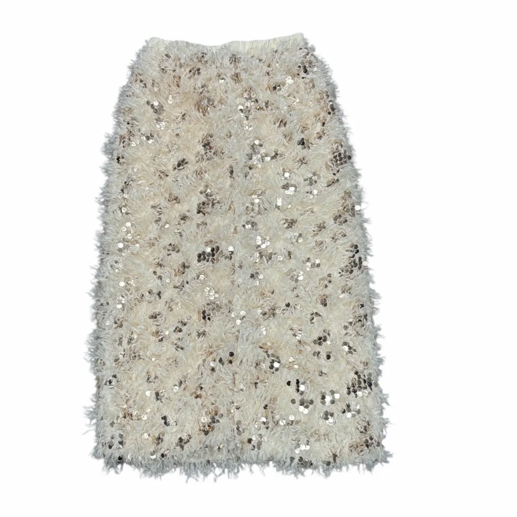 DAVI & DANI Cream Sequin and Feather Skirt - Image 2