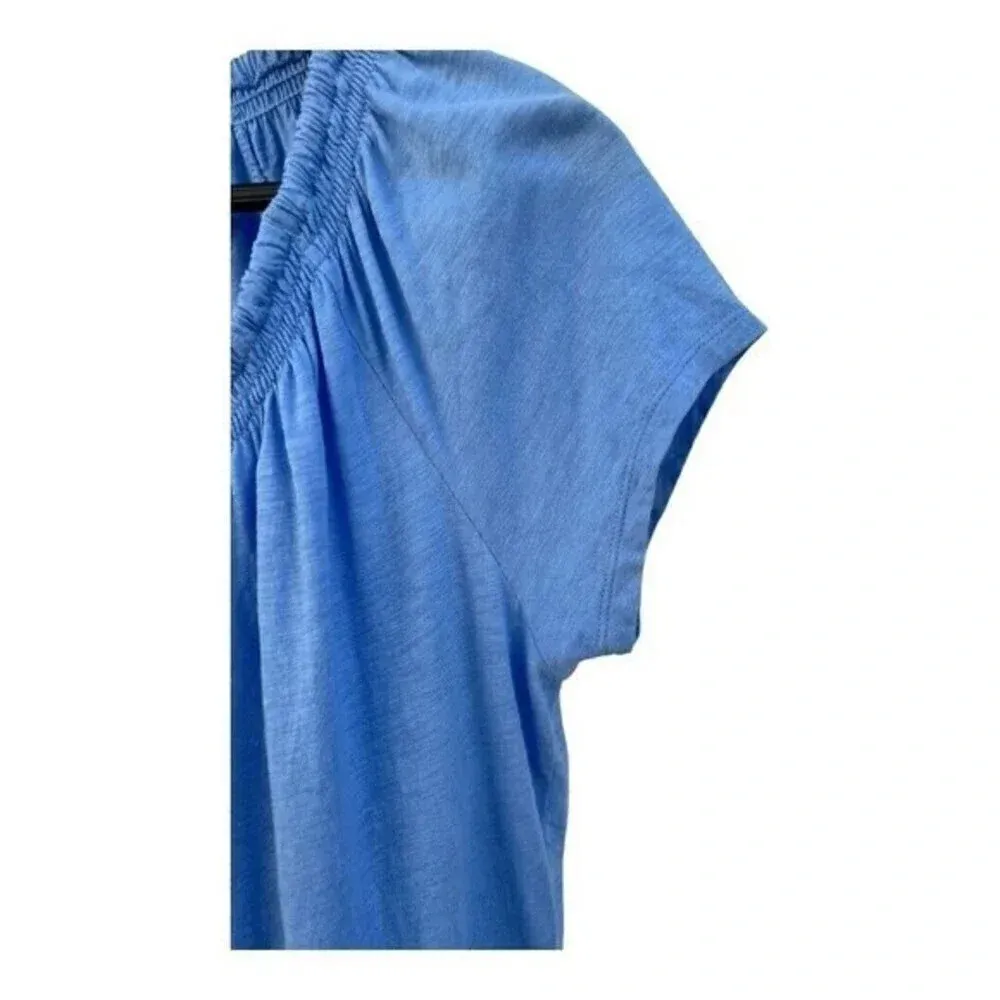LL Bean Women's Size‎ Small Tee Short Sleeves Split Neck with Drawstring Blue​​​ - Image 4