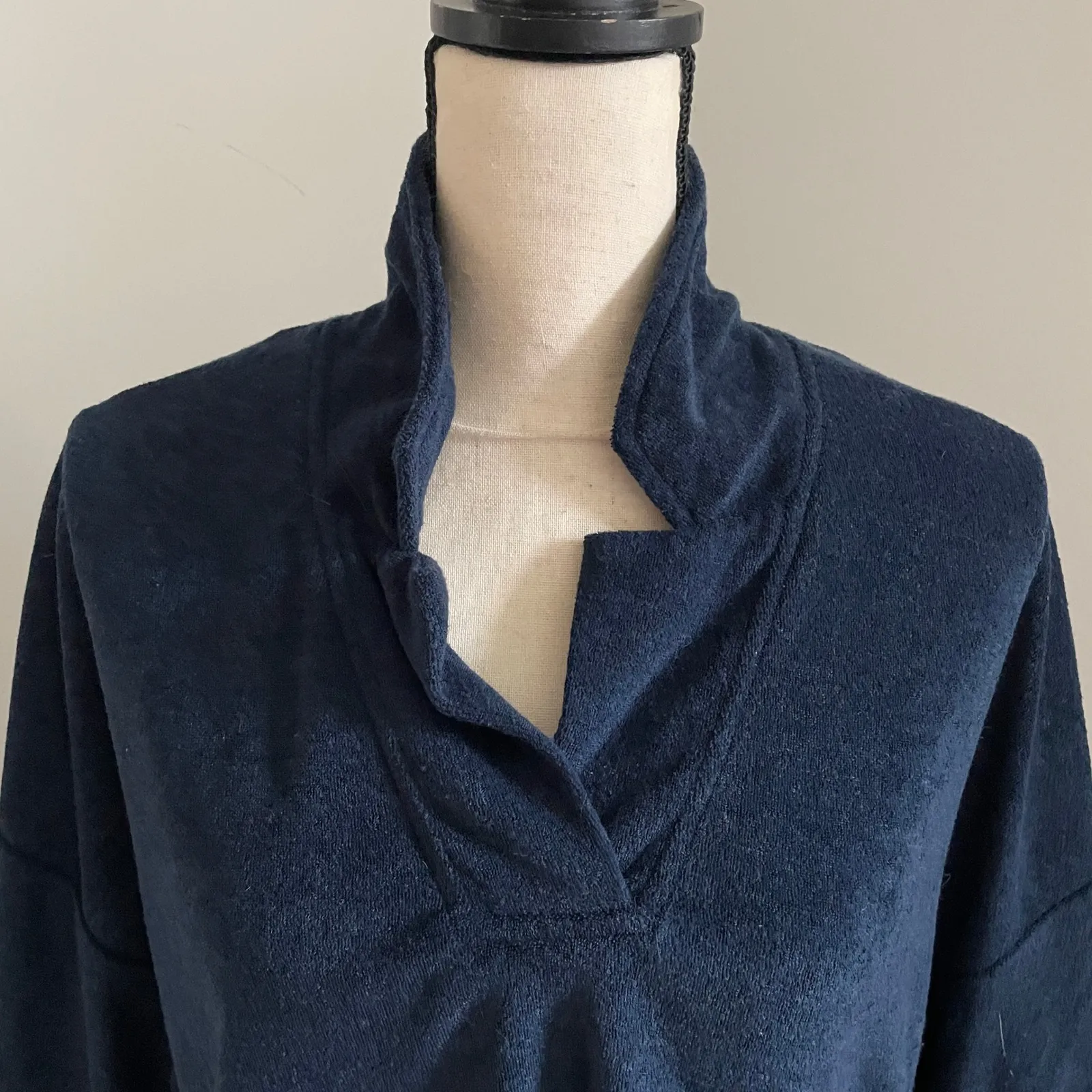 C&C‎ California Pullover Large Navy Blue 3/4 Sleeve Collared Terrycloth Coastal - Image 3