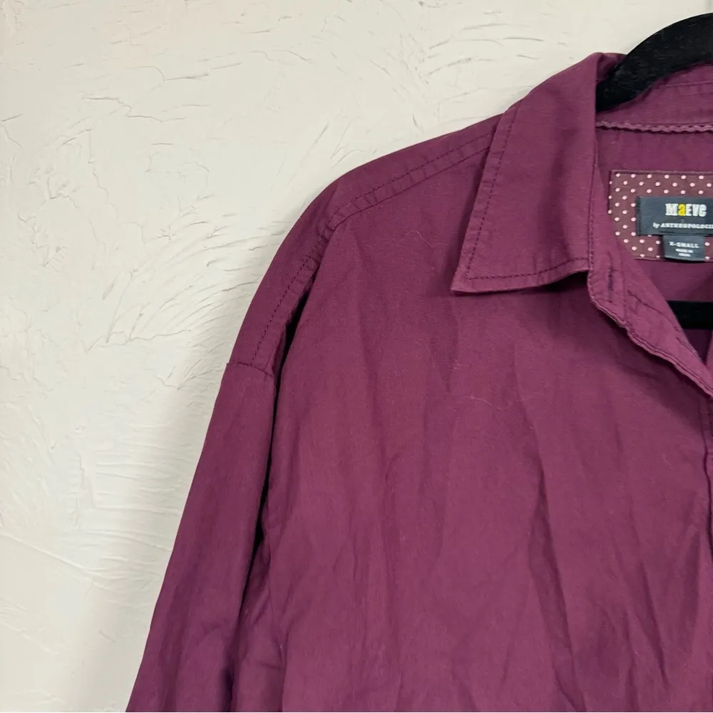 Maeve Anthropologie Purple Long Sleeve Button Down Shirt Women XS Casual Classic - Image 8