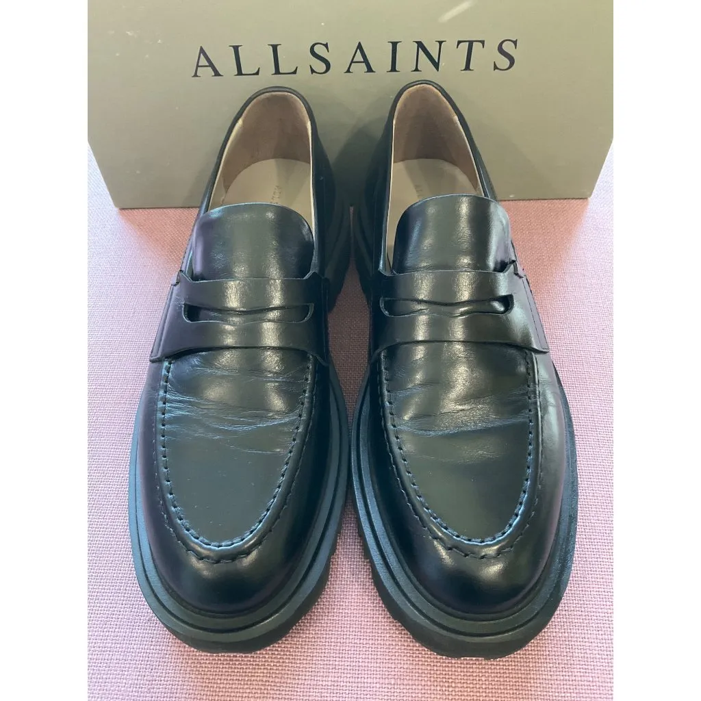 AllSaints Womens Lola Leather Loafers in Black 9 with Box Penny Oxford Shoes - Image 6