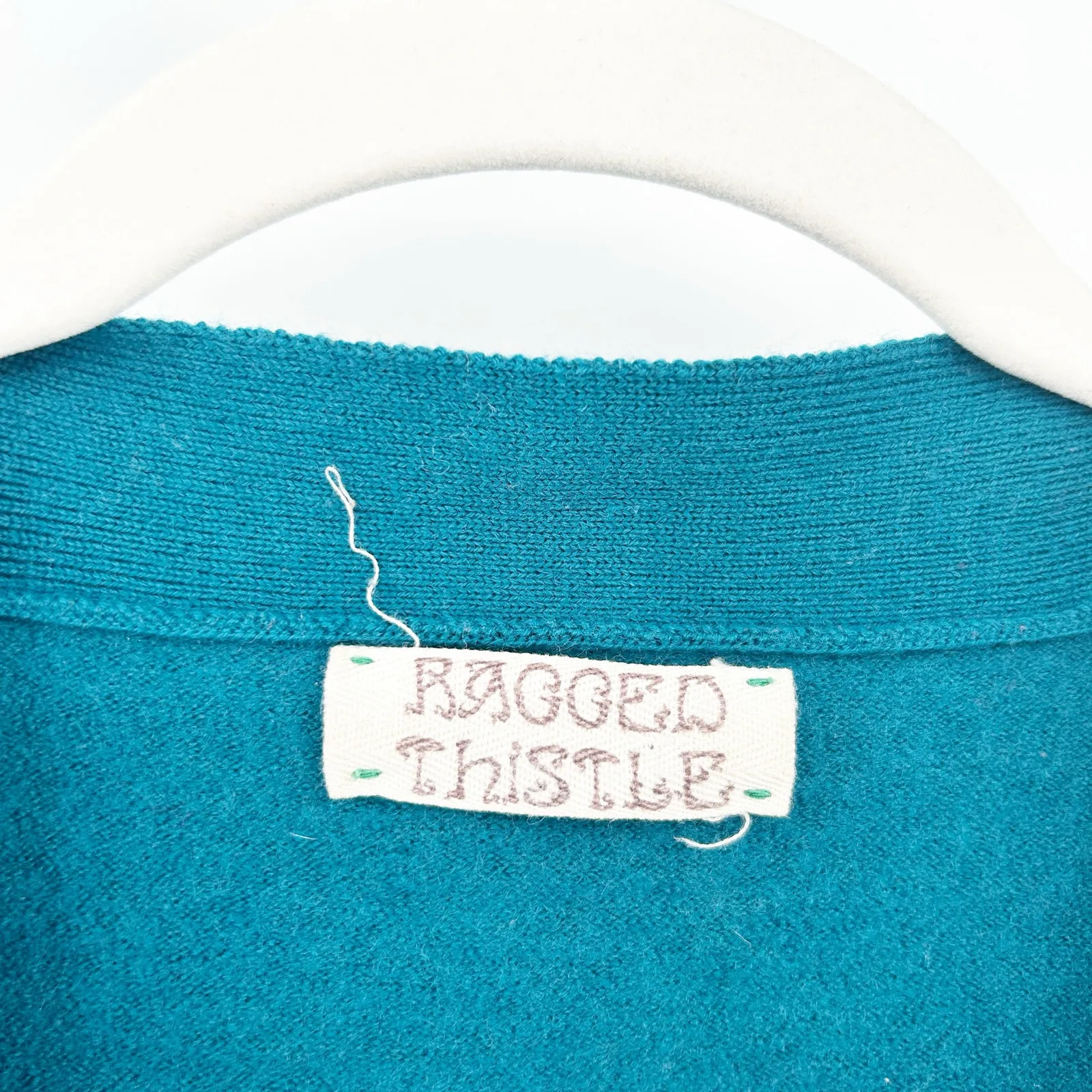 Ragged Thistle Womens Handmade Boho Hippie Mushroom Colorblock Cardigan Sweater Blue - Image 2