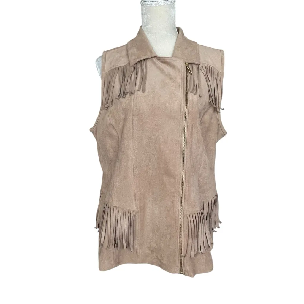 Chico’s Faux Suede Fringe Bohemian Vest Women’s Size 2 US L/12 Tan Festival - Image 4