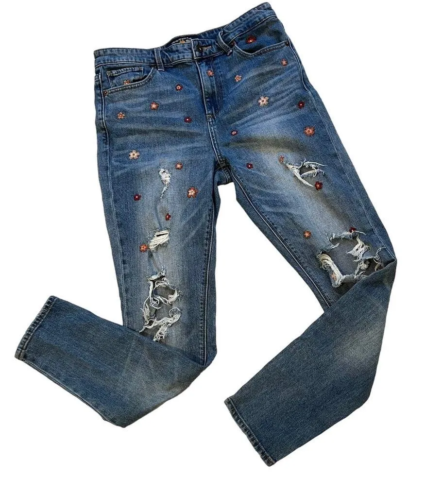Lucky Brand Bridgette Skinny Distressed Embroidered Floral Jean, Sz 6/28 - Image 3