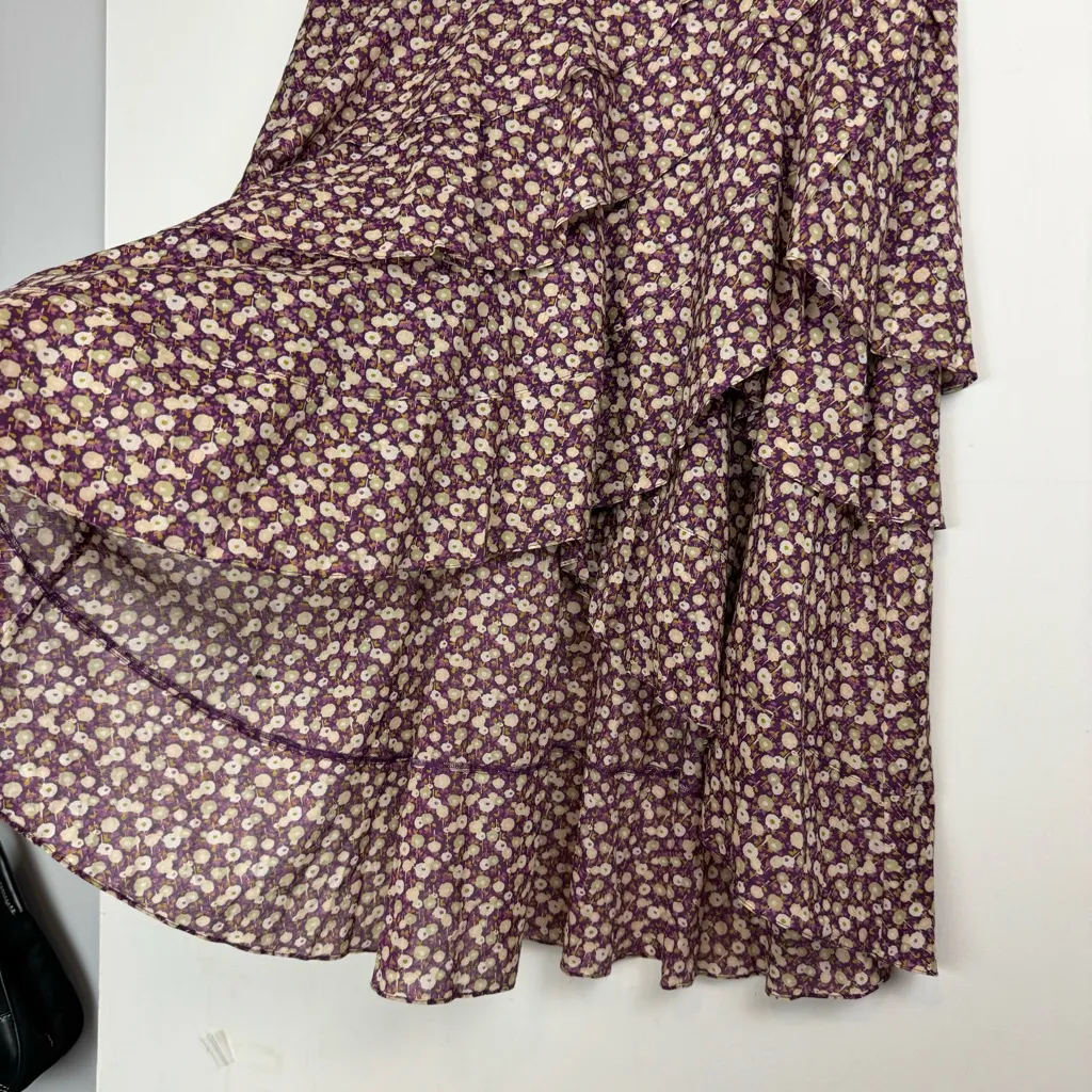 Marc Jacobs Floral Ruffle Tiered Midi Skirt Sz 2 High Low Cotton Asymmetric - Image 8
