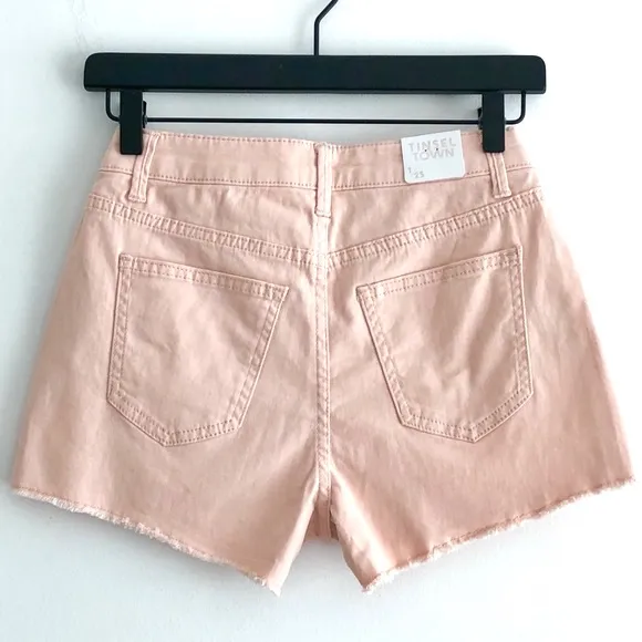 New  Frayed Hem High Rise Shorts Pink Stretch Denim Juniors Size 1 / Waist Size 25 - Image 4