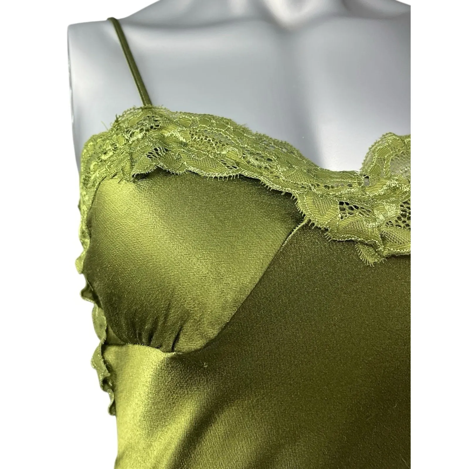 Coquette Silky Cami Crop Top Womens Olive Laced Fairy Y2K Whimsigoth Small Green - Image 3