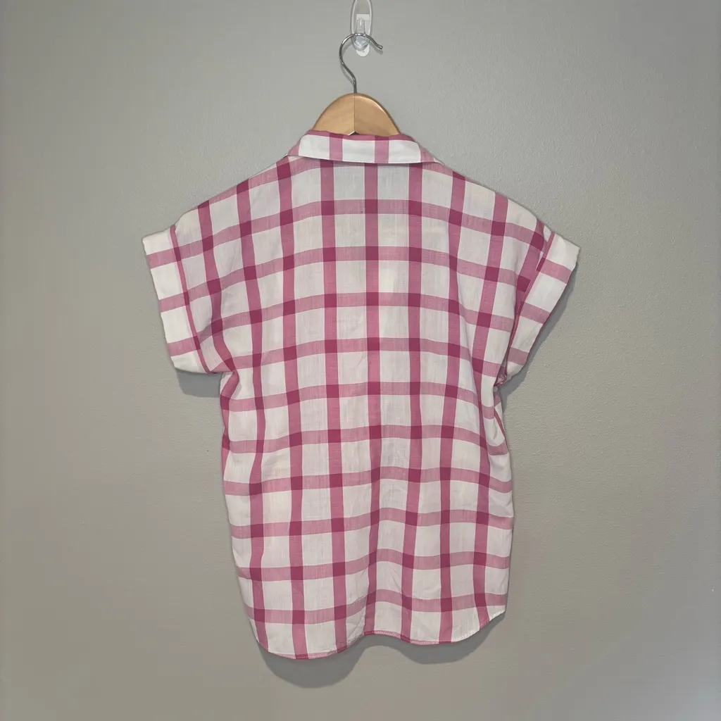 VINTAGE LINNAY Women’s Pink & White Gingham Button Down Shirt Like New Size 8 - Image 2