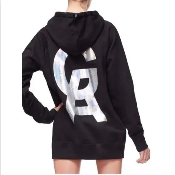 Good American NWT‎ Black Oversize Large Back Logo Pull Over Hoodie size 0/0 - Image 8