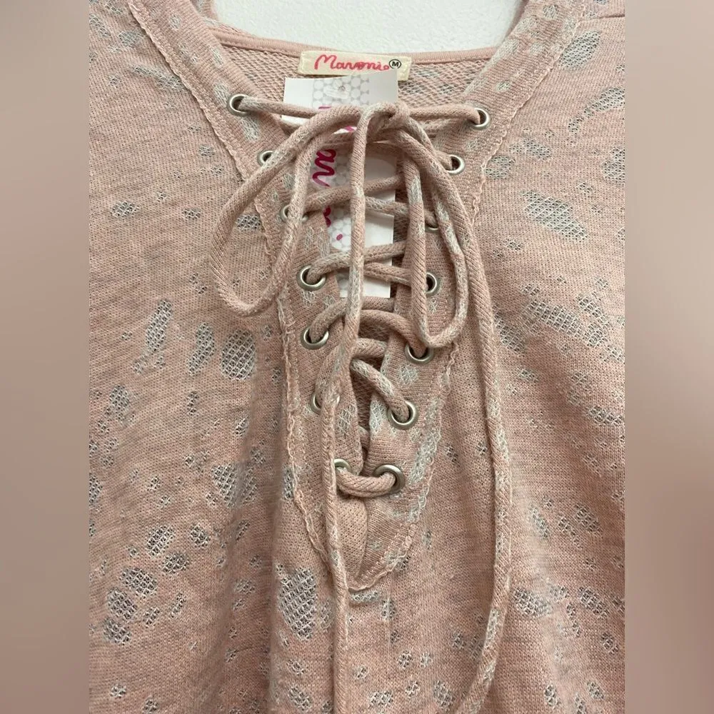 NWT Maronie x Revolve oversized lace up long sleeve pullover hoodie size M Pink Size M - Image 6