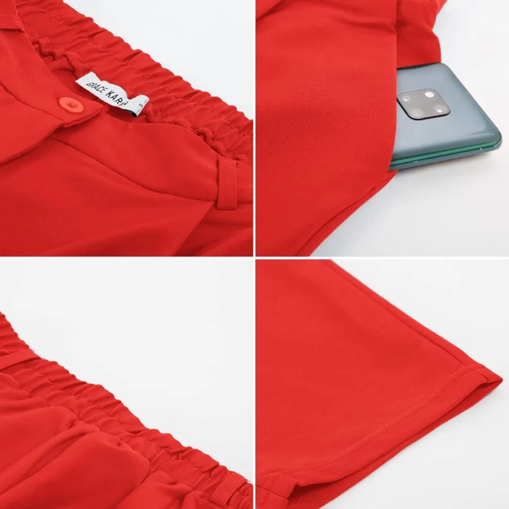 Grace Karin Vibrant Red Women's Trousers - Image 5