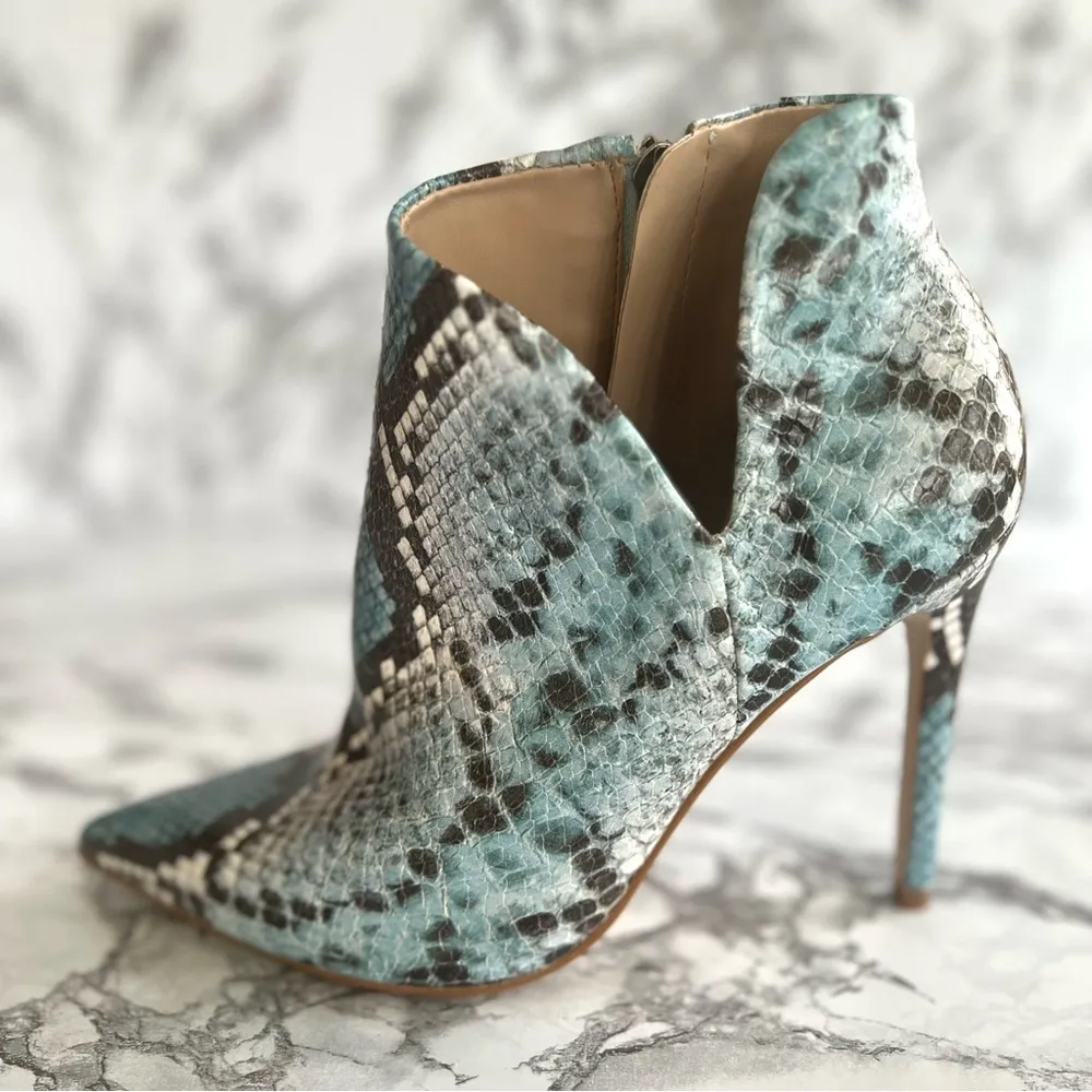 Steve Madden Decoy Booties Heels Snakeskin Print Blue 6 Cocktail Party Glam Mod - Image 12