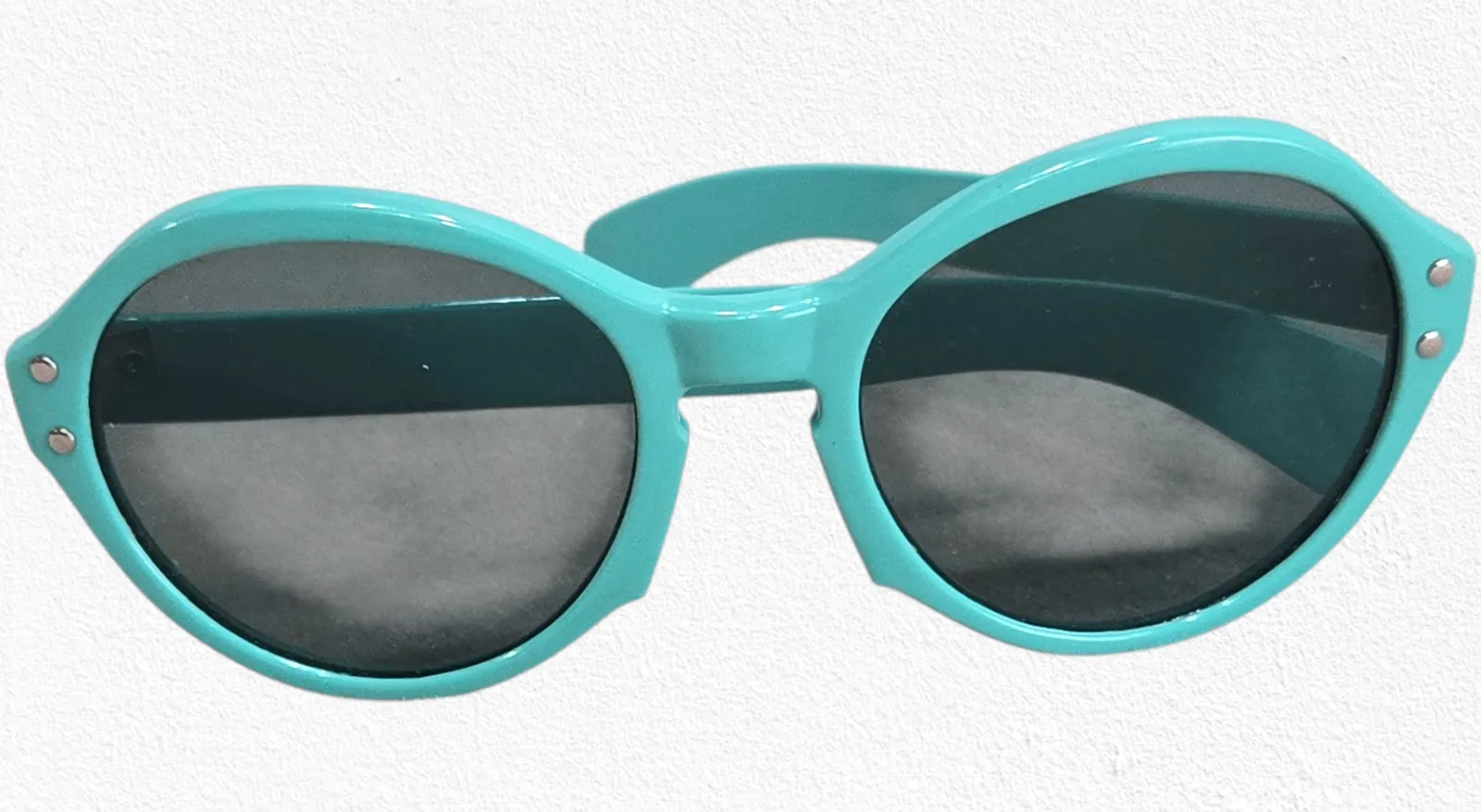 1960s Vintage Aqua Blue Mod Sunglasses Riveted Round Frame Retro Mod Eyewear - Image 1