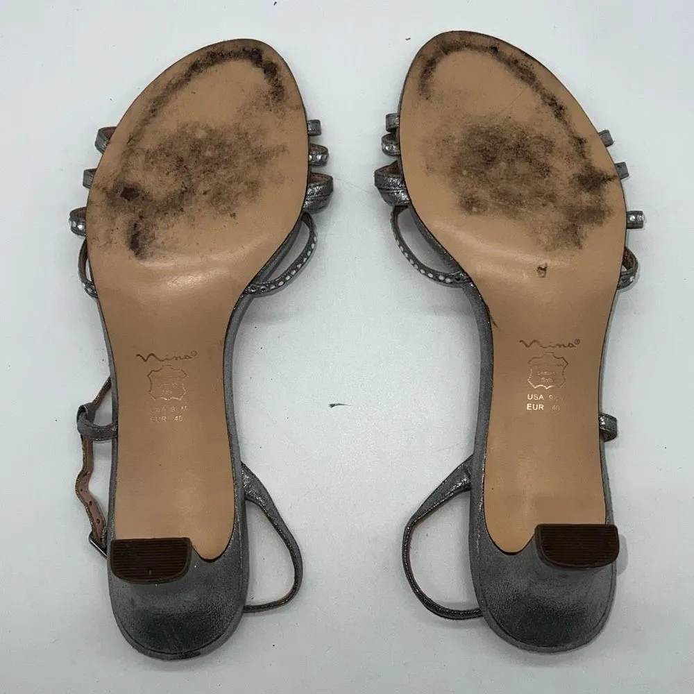 Nina Silver Sparkle Strappy Kitten Heel Sandal‎ - Image 6