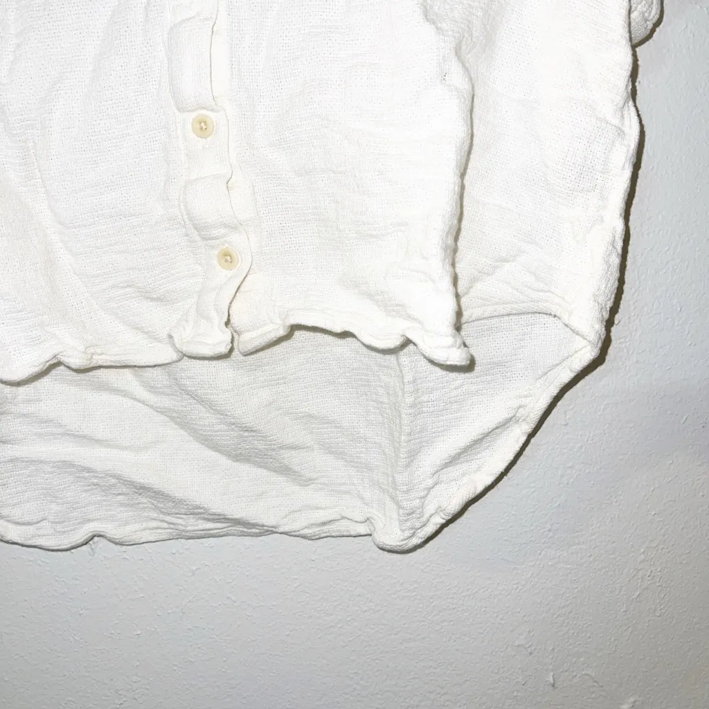 Madewell white linen blend button front cuffed waist length short sleeve top - Image 6