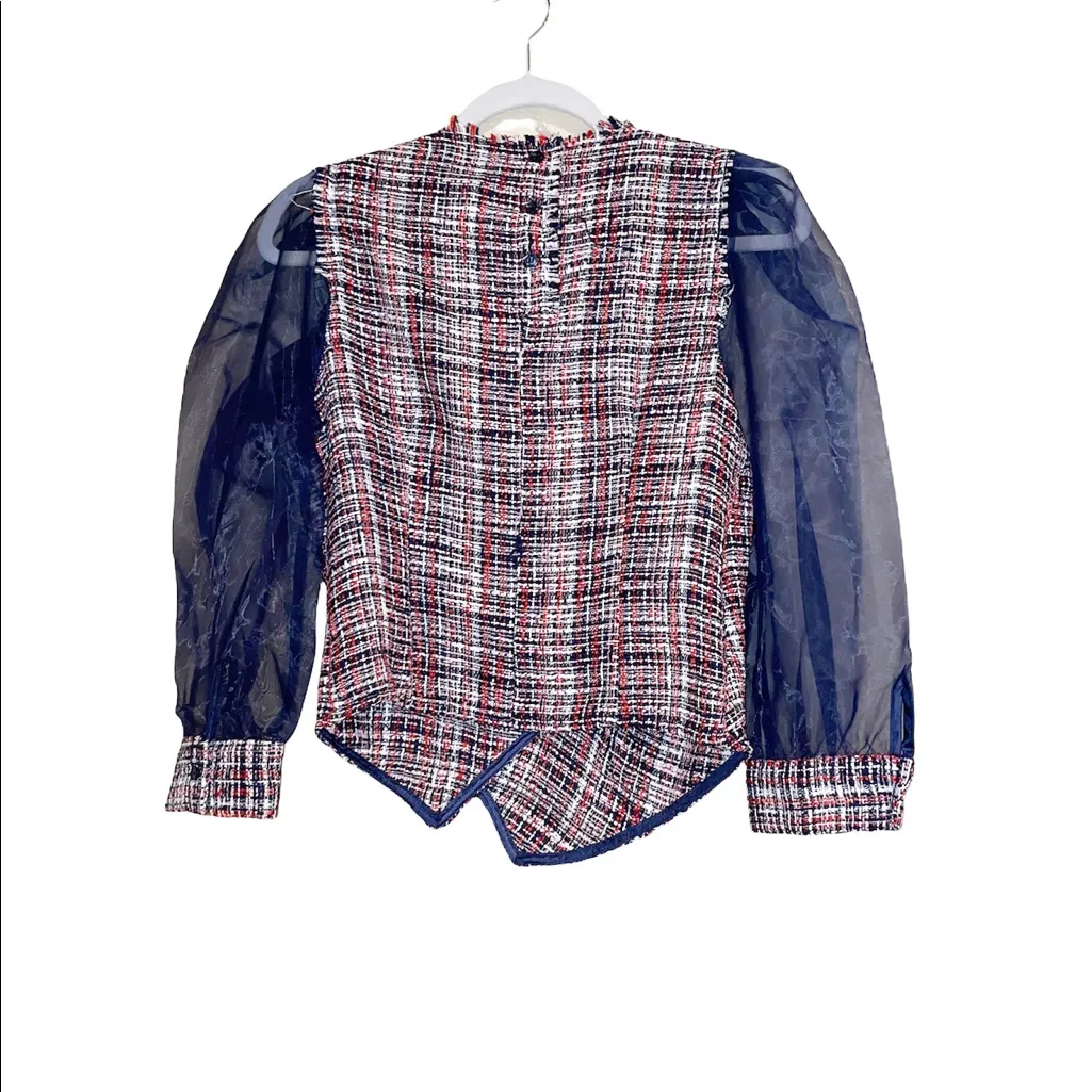NWOT Zara ORGANZA AND TWEED Plaid TOP Blouse - Image 12