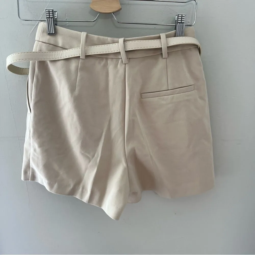 Zara Hi-Rise Pleated Prep Shorts Khaki - Image 2