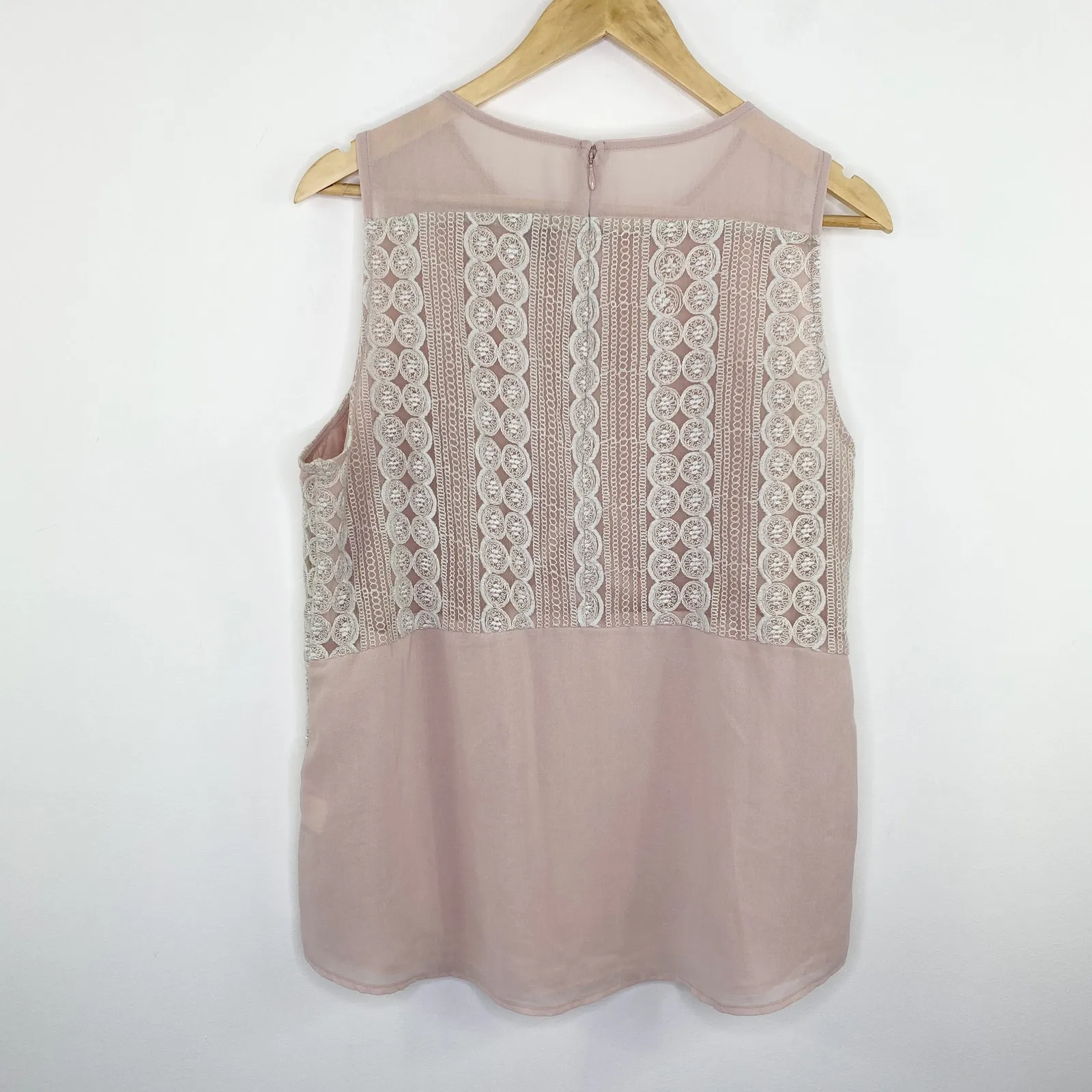 Greylin Pink Cream Lace Detail Sleeveless Tank Blouse Womens Size Large L - Image 2