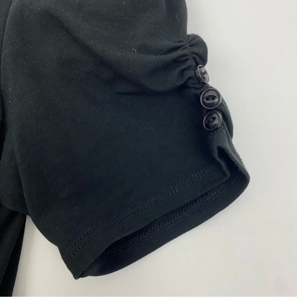 Peruvian Connection Sarong Tie Waist Puff Sleeve T-Shirt Dress Pima Cotton Black - Image 7