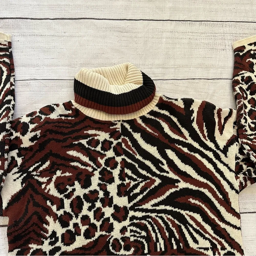 Delia McKay size small vintage animal print sweater made in USA Brown - Image 15