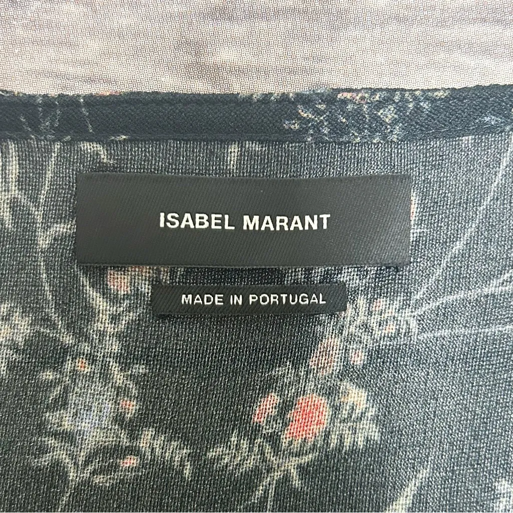 Isabel Marant Black Floral Sheer Silk Blend V Neck Sleeveless Ruched Top 38 - Image 8