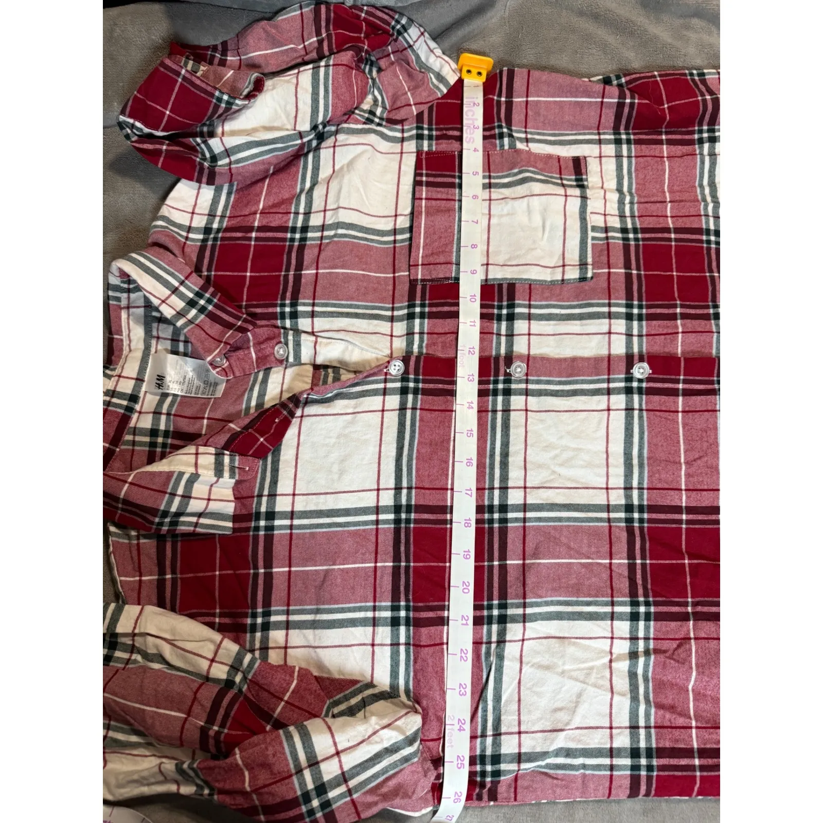 NWOT H&M Plaid Button Down Dress Red Green White Size XL Long Sleeve Cotton - Image 3