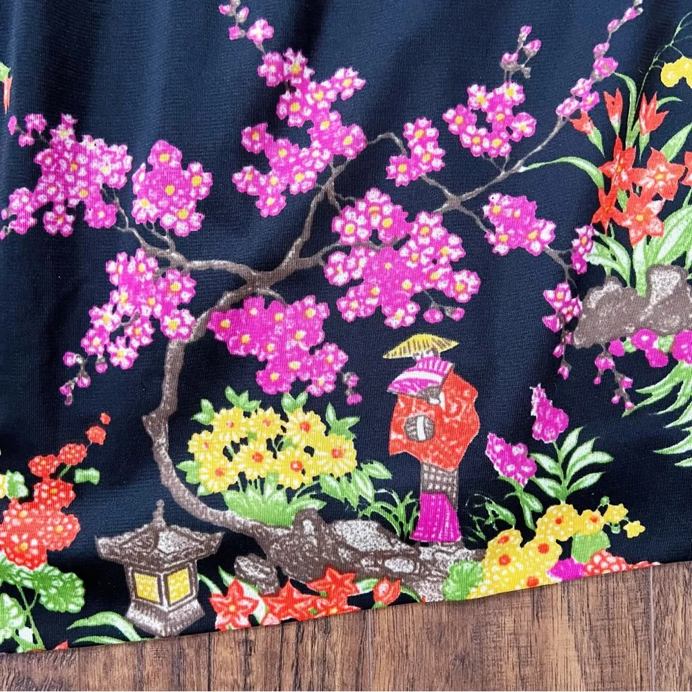 vintage • 70s maxi dress Japanese kimono black floral cherry blossom bell sleeve - Image 6