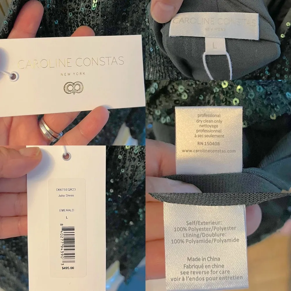 CAROLINE CONSTAS Julia Mini Dress Bow Detail Sequined Tulle Cocktail Party Large - Image 9