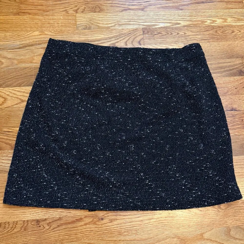 Max Studio Women’s XL Black White Tweed Wrap Mini Skirt Dark Academia Professor - Image 5