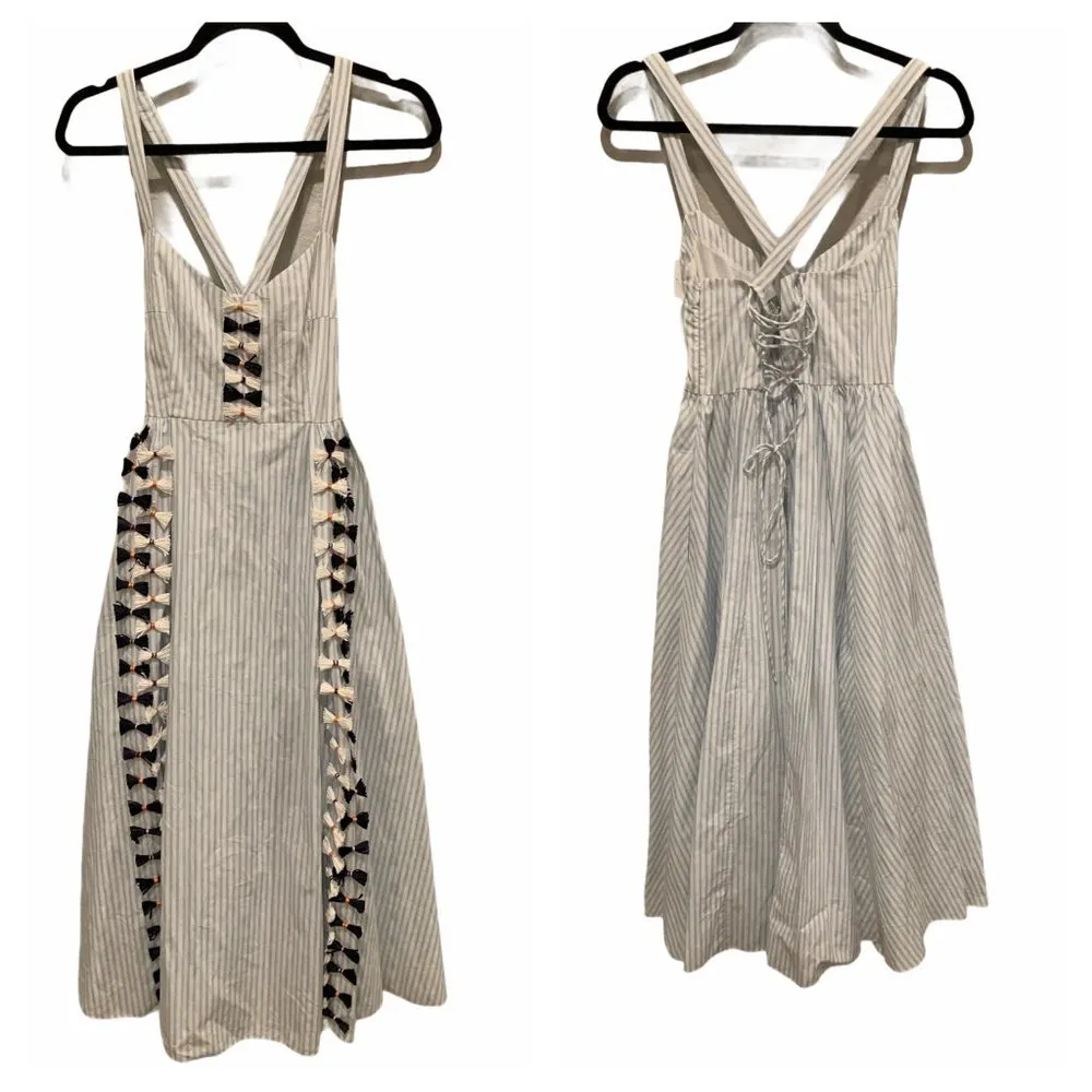 TANYA TAYLOR Pari Embroidered Menswear Stripe Dress(0) - Image 4