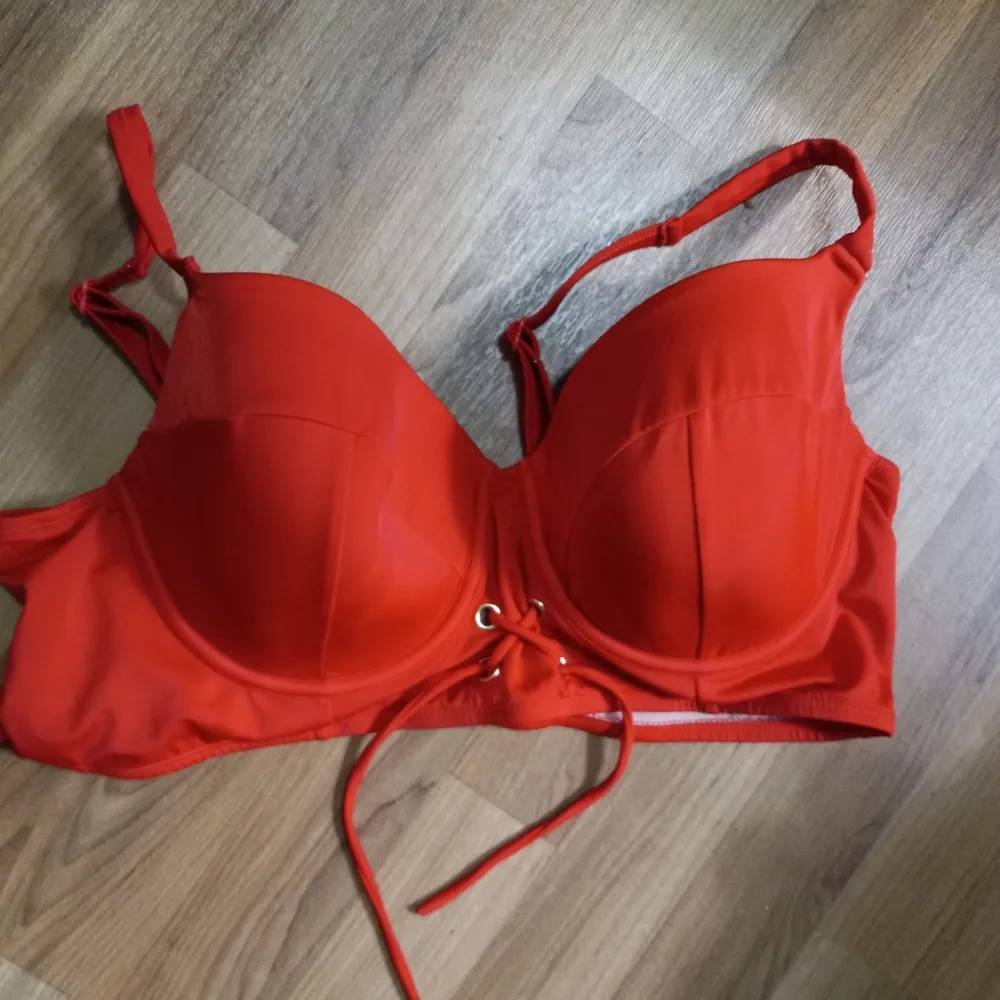 Cacique Swim 40DD (E) Underwire Grommet Balconette Swim Bikini Top Lipstick Red - Image 3
