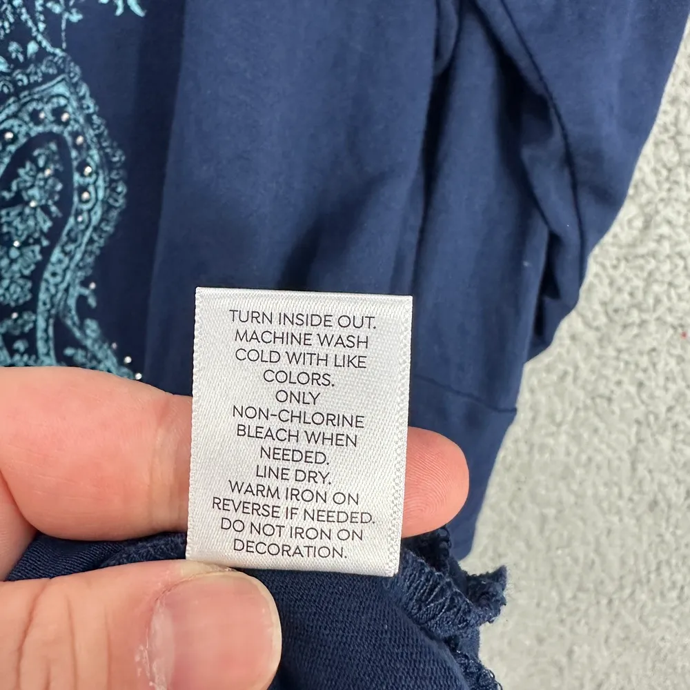 Westport Women 2X Blue Geometric Print Tunic Top Rhinestone Boho Hippie Festival - Image 7