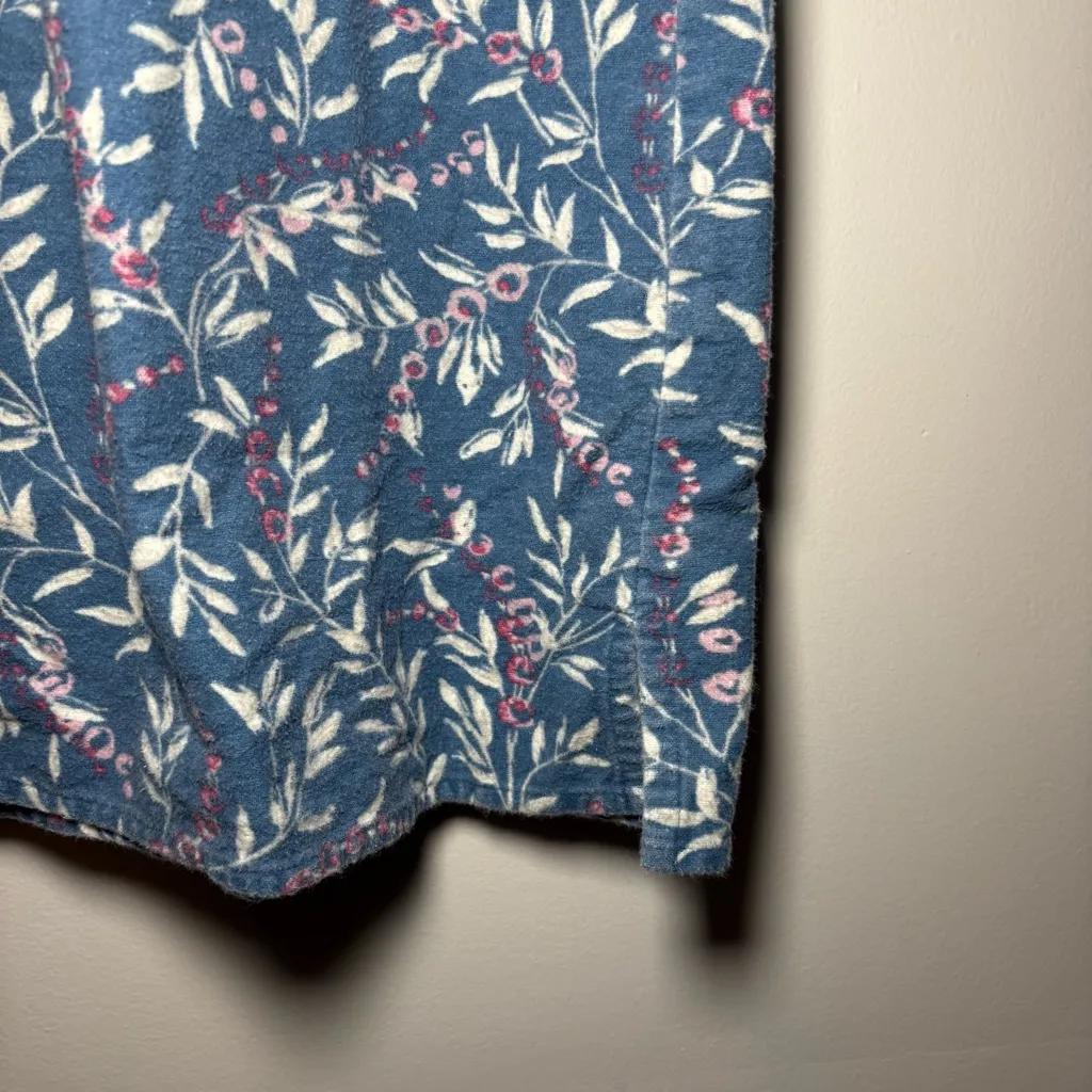 Garnet Hill Organic Cotton Blue Floral Print Long Sleeve Flannel Nightgown Large - Image 6