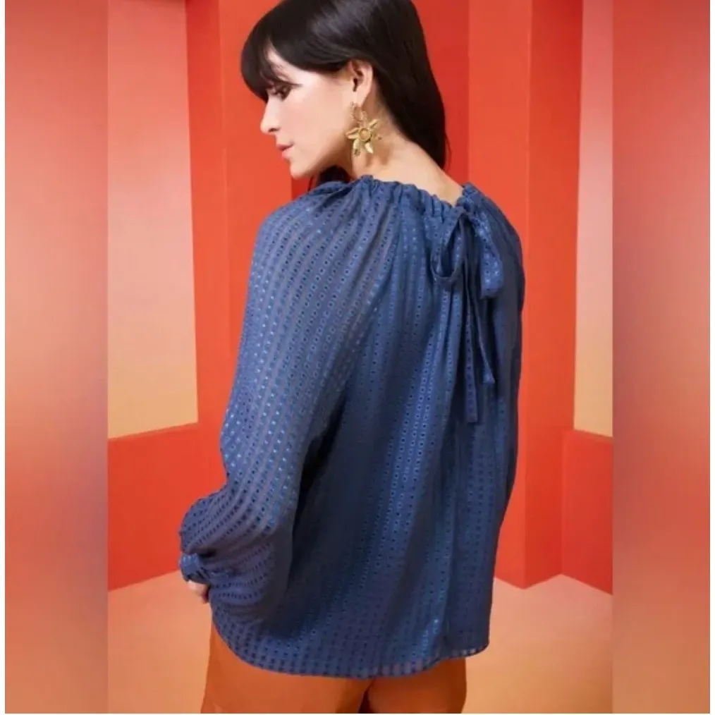 Marie Oliver Jenna Blouse Size Medium Blue Silk Blend Long Sleeve Boho Elegant - Image 2