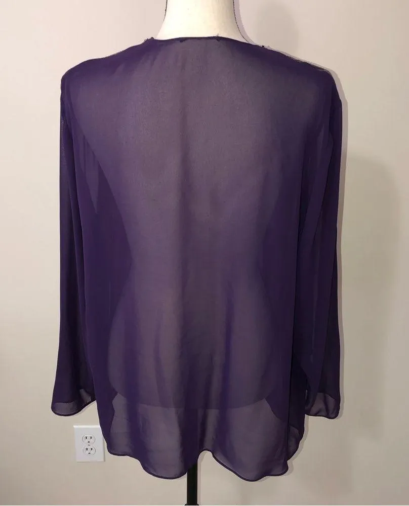 Sheer Purple Open Wrap Cover Purple Sequins Laser Cut Long Sleeve Top Jacket Size L - Image 6