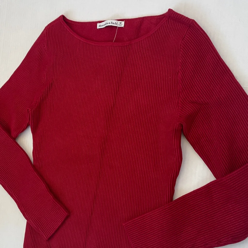 Abercrombie & Fitch Women's Red Ribbed Long Sleeve Sweater Viscose Blend Medium - Image 13