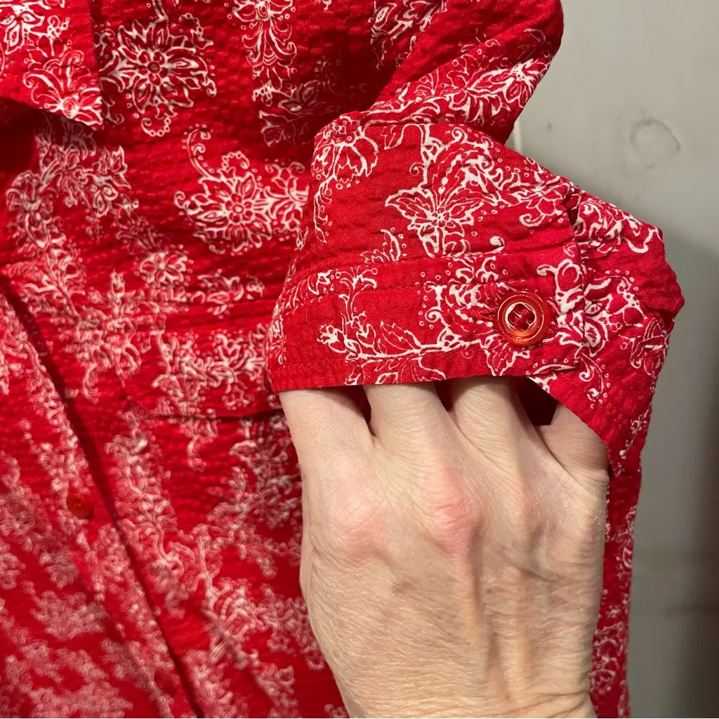 Cute vintage 90’s red seersucker Liz Claiborne Americana classic blouse pocket - Image 9