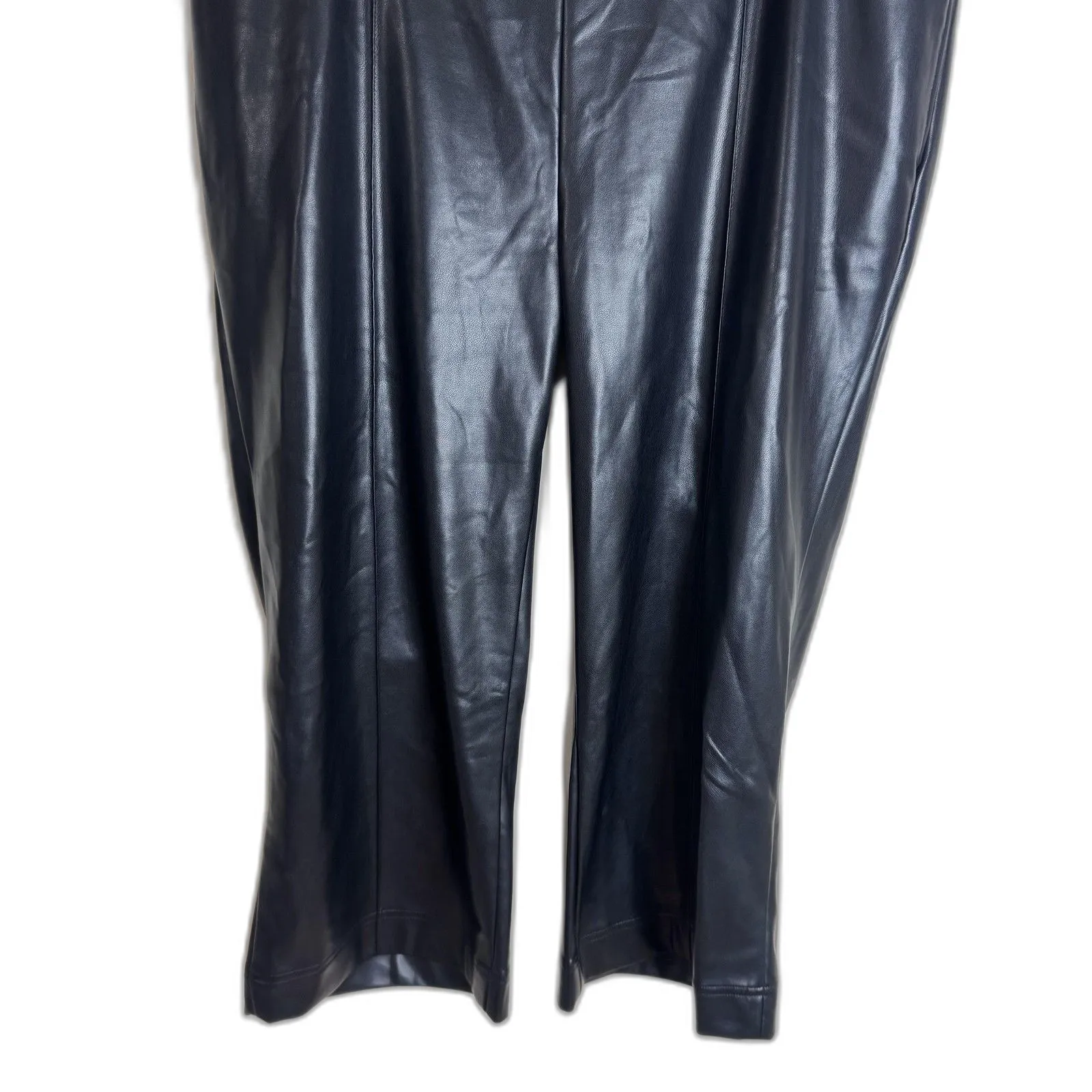 Soft Surroundings Pants Womens 1X Black Faux Leather Pull On Pockets Ankle - Image 3