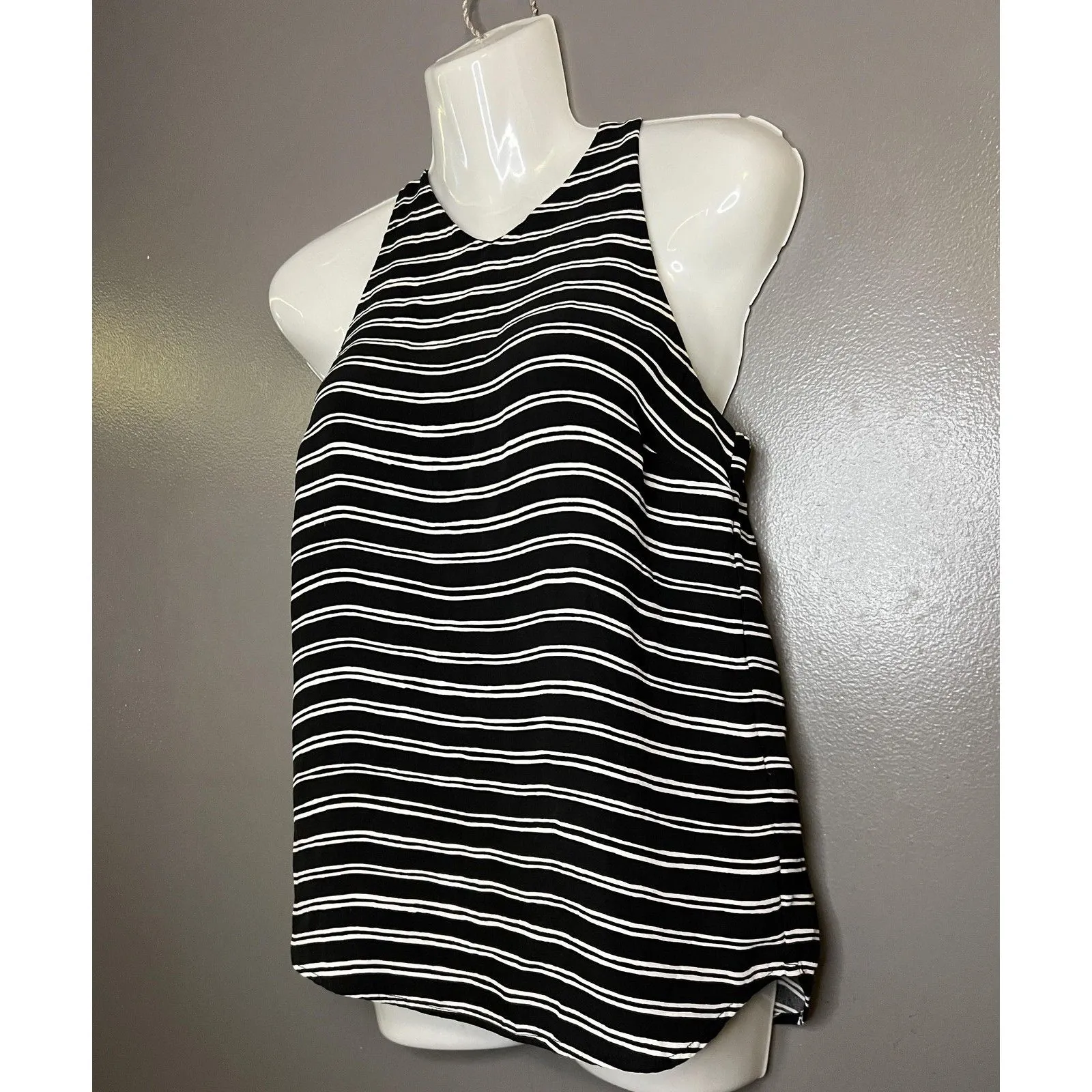 A.L.C. Blouse Womens 2 Black White Striped High Neck Sleeveless Silk Shell Top - Image 3