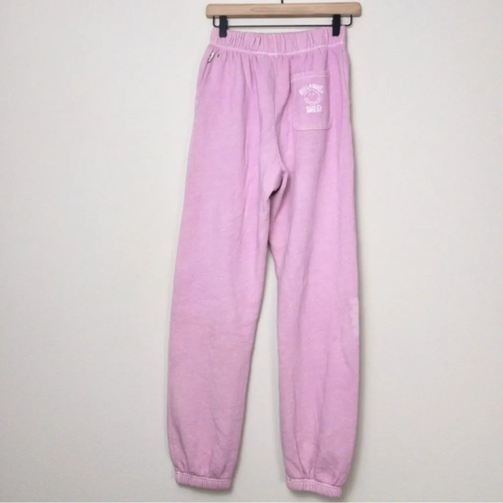 Billabong x SMILEY Happy Saturday Sweatpants XS Pink Track Jogger Fleece Tapered - Image 10