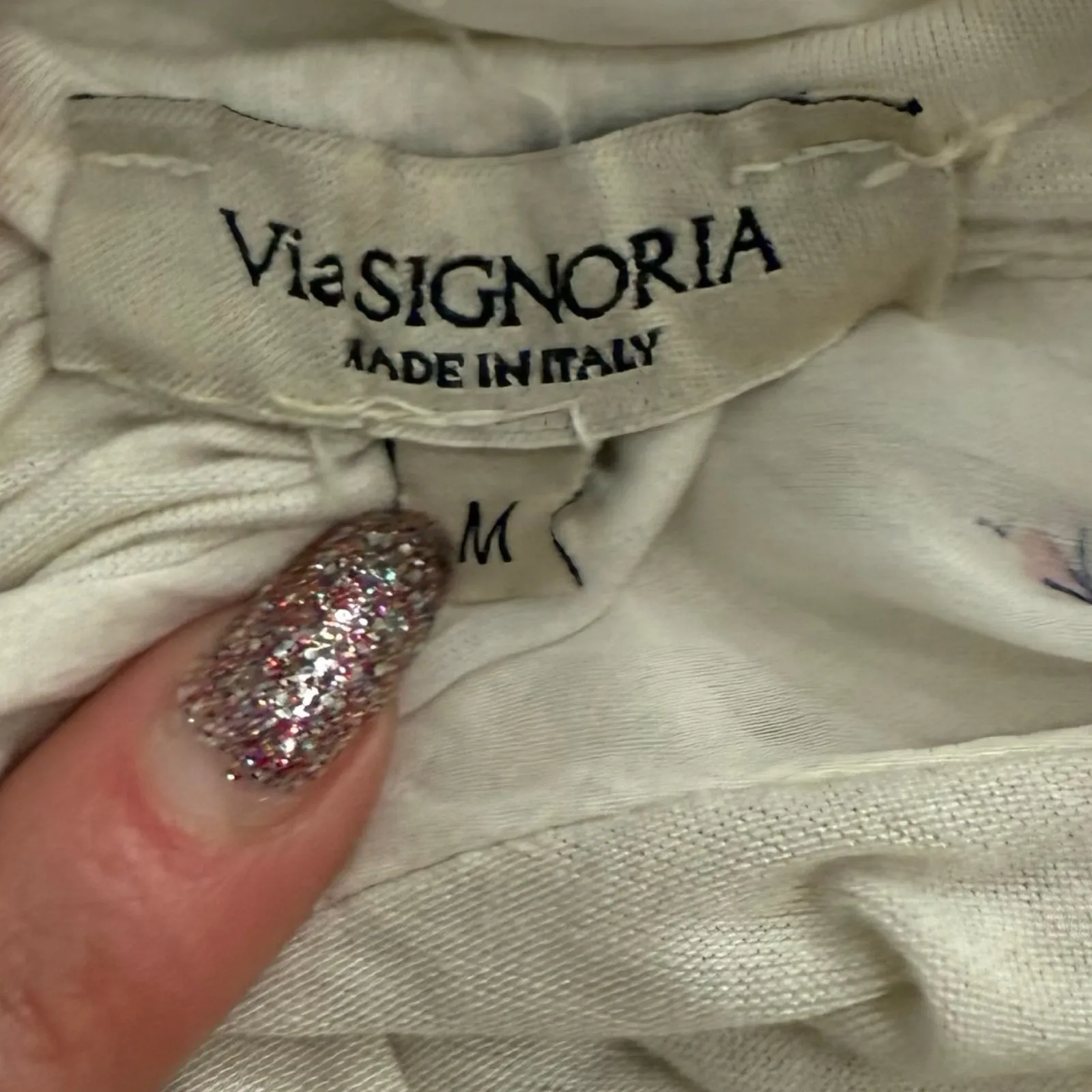 Via Signoria Cream Floral Purple Green Flowers Silk Sleeveless Halter Top size M Size M - Image 3